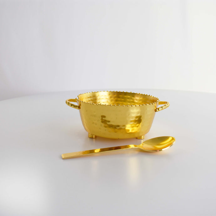 VINTAGE HAMMERED GOLD BOWL WITH SPOON